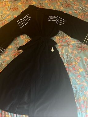 PLAYBOY Black Lounge Robe with Cream Logo